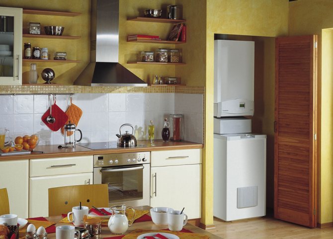 Кухненски дизайн с газов котел със снимка